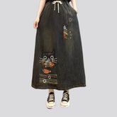 Artistic high-waist boho denim skirt