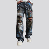 Artistic painted baggy men's jeans