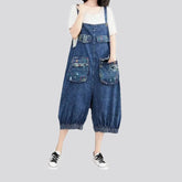 Artistic tribal baggy fit denim bib for ladies