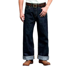 Back cinch self-edge jeans for men