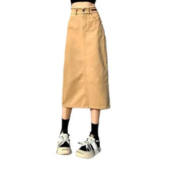 Back slit color denim skirt for ladies