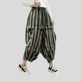 Baggy drop crotch striped women's jean harem jeans