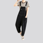 Baggy fit contrast denim bib for women