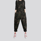 Baggy fit floral pattern women's denim overall
