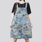 Baggy-fit starry graphic denim overall for ladies