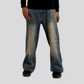 Baggy leg fashion stonewashed jeans for men