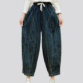 Baggy medium rise striped women's denim joggers