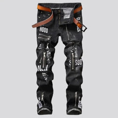 Inscribed men's patchwork jeans