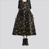 Bell-shaped boho maxi denim dress