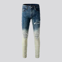 Biker distressed ombre men's jeans