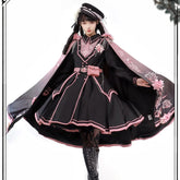 Black Pink Military Lolita Cape and Dress