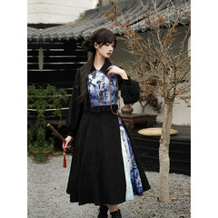 Black with Blue Chinese Cheongsam Dress