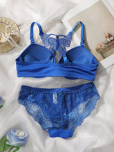 blue embroidery set 2-piece set of sexy Front button Bra