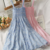 Blue/Pink/White Summer Floral Mesh Dress