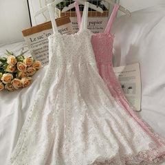 Blue/Pink/White Summer Floral Mesh Dress