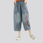 Boho baggy fit floral jean joggers for women