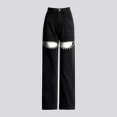 Boho cutout high rise jeans for women