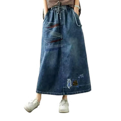 Boho denim skirt for women
