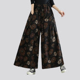 Boho flared floral women's denim culottes