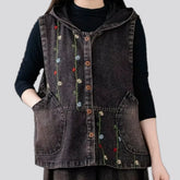 Boho floral oversized women's jeans vest