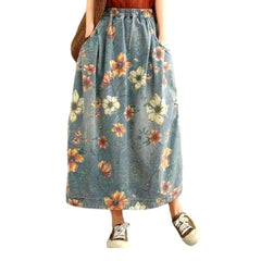 Boho roomy jeans skirt for women