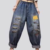 Boho style baggy leg jean joggers for ladies