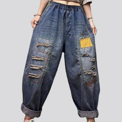 Boho style baggy leg jean joggers for ladies