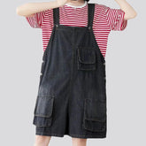 Boho style cargo pockets women's jean overall