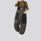 Boho style cargo pockets women's jeans overall