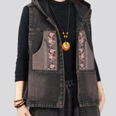 Boho style embroidered women's jeans vest