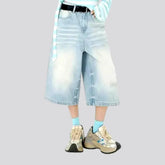 Boho style faded lines women's denim shorts