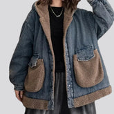 Boho style fur trim women's jean chore jacket