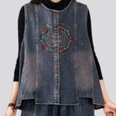 Boho style oversized women's jean vest