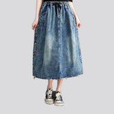 Boho style raw hem denim skirt