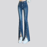 Boot-flare high-rise tassel jeans for ladies