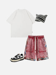 Tribe Culture Pattern Denim Washed Shorts