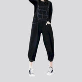 Casual loose fit contrast jeans dungaree for women