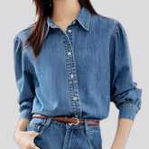 Casual pattern style denim shirt for ladies