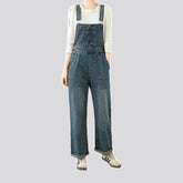 Casual sanded straight-fit women's denim bib