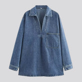 Casual stretchable jacket jeans shirt for ladies
