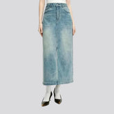 Casual vent light washed denim skirt