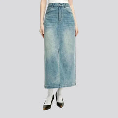 Casual vent light washed denim skirt