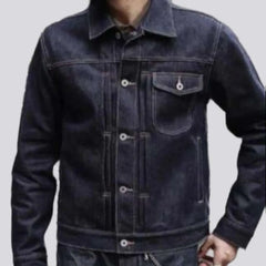 Selvedge dark wash jean jacket for men