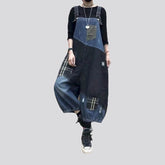 Chic boho checkered fit denim bib for women