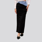 Chic mixed pattern high-rise denim skirt