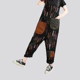 Chic patchwork baggy women's denim dungaree