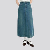 Classic high-rise whiskered denim skirt