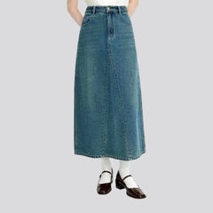 Classic high-rise whiskered denim skirt