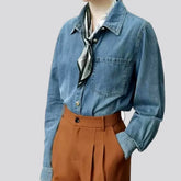 Classic linen light vintage jeans shirt for ladies