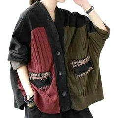 Color knitted jeans jacket for ladies